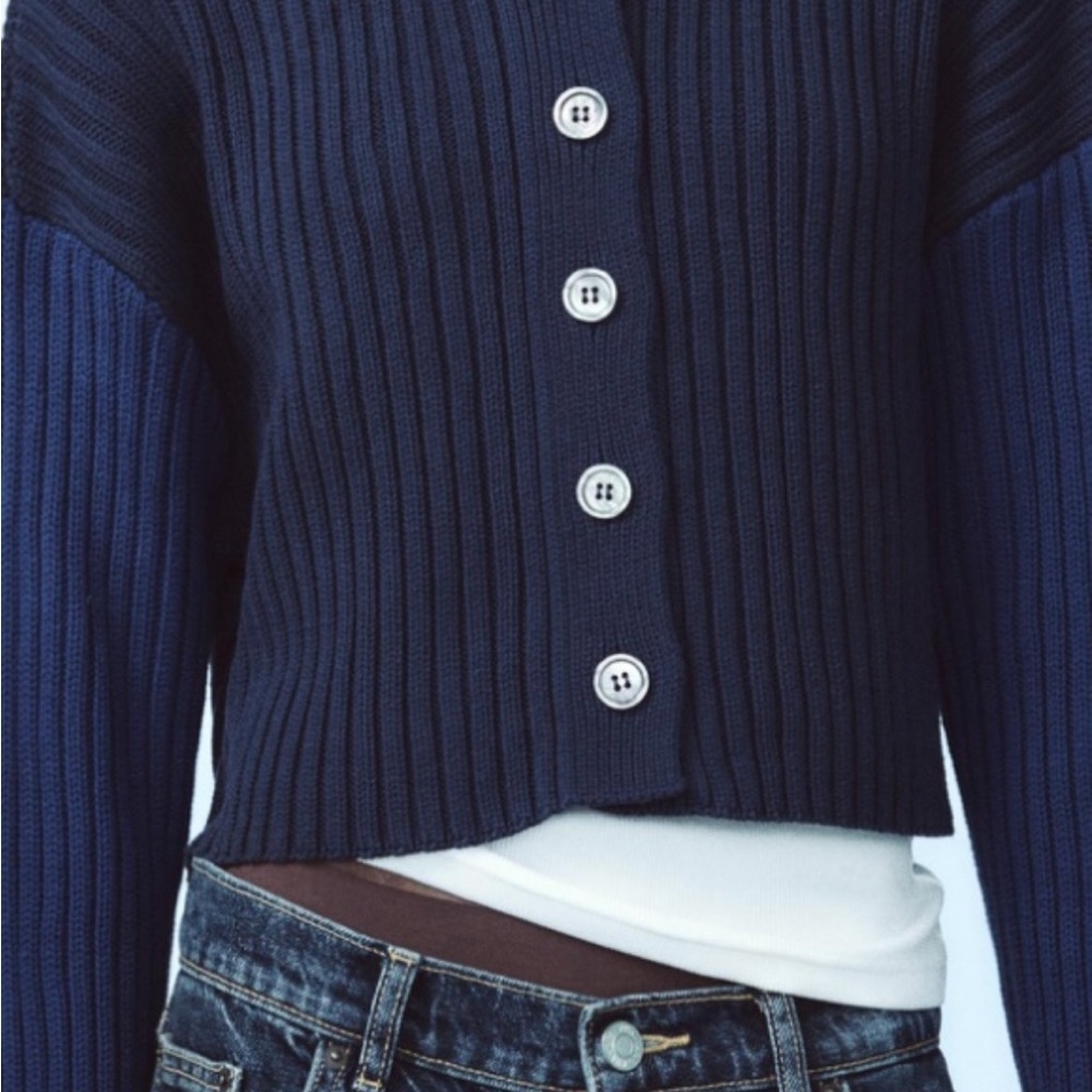 Zara Blue Ribbed Knit Cardigan
